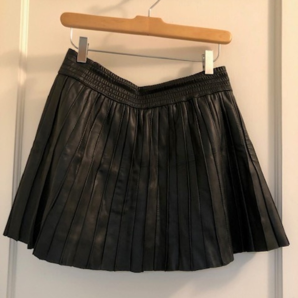 Walter Baker Pleated Genuine Leather Mini Skirt